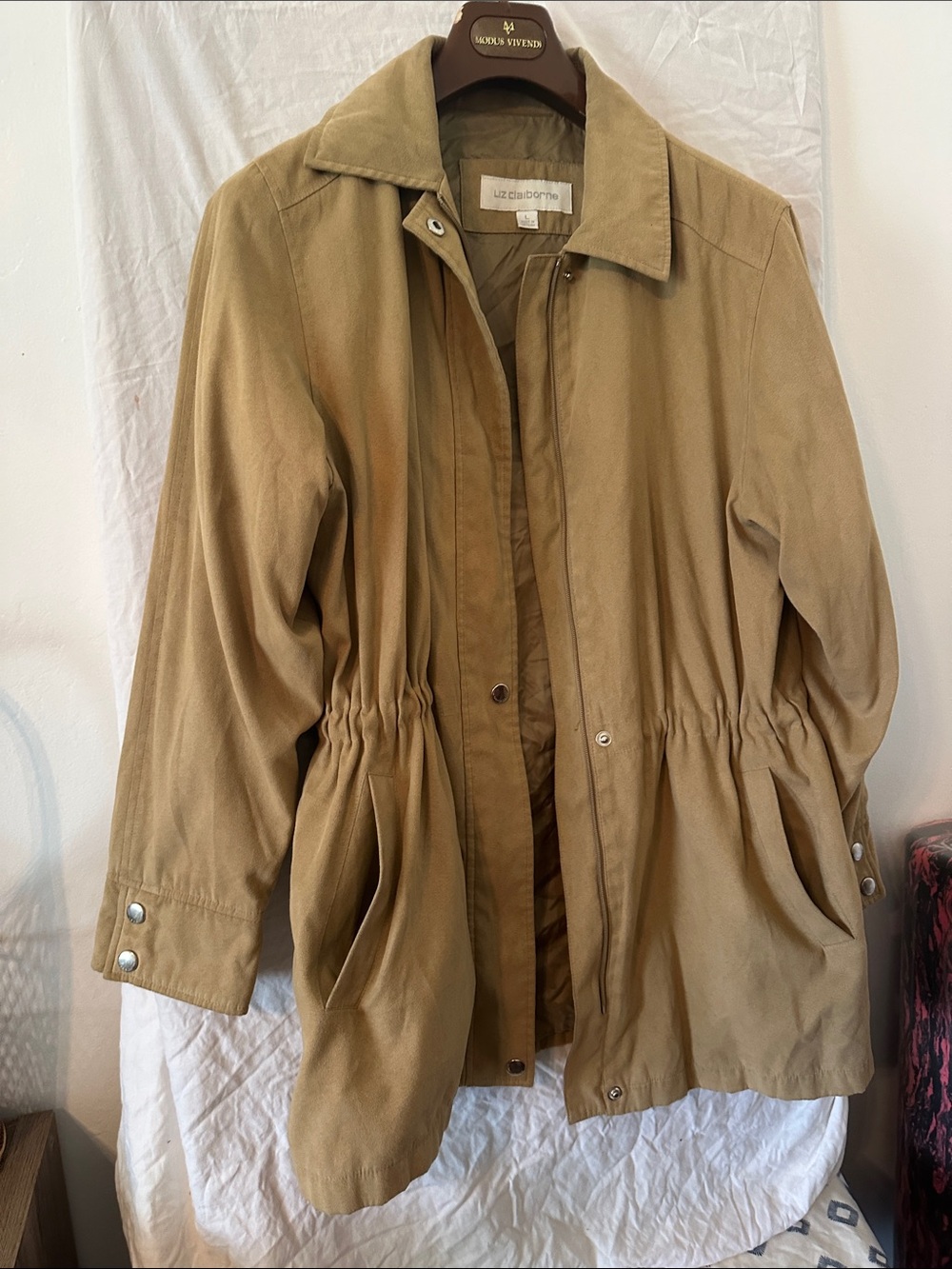 Vintage Liz Claiborne Khaki Drawstring-Waist Utility Jacket